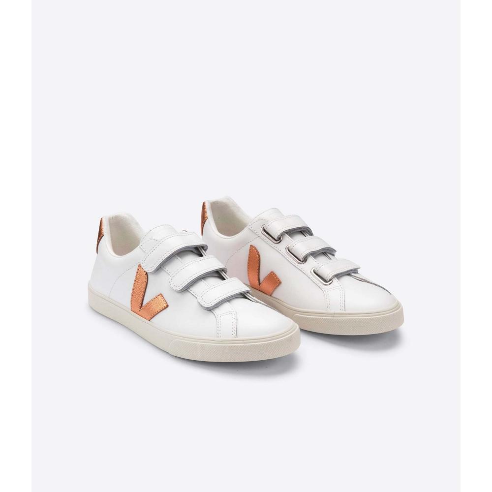 Veja 3-LOCK LEATHER Tornacipő Női White/Orange | HU 604UZG